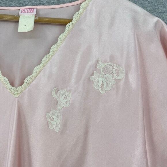 Vintage Natori Cruz Nightgown Womens Large Pink Embroidered Lace Short Sleeve - Picture 6 of 10